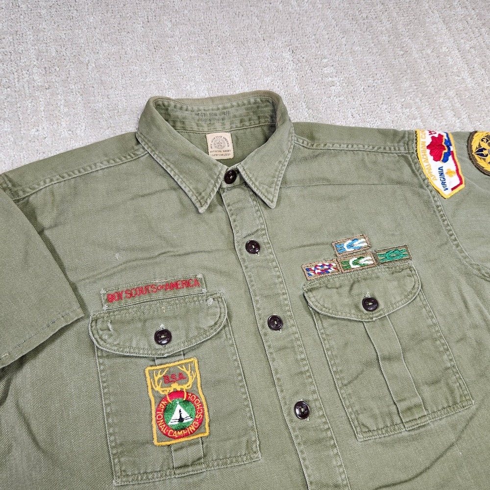 Vintage 40s 50s Boy Scouts Shirt Fits Men Large 16.5 Sanforized Cotton Button Up